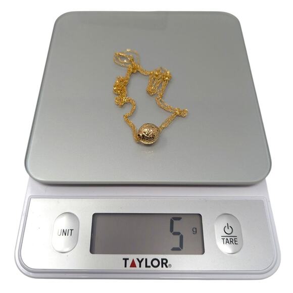 14K Solid Yellow Gold Rope Chain Necklace Gold Ball Pendant Fine Jewelry 5g - Picture 4 of 5